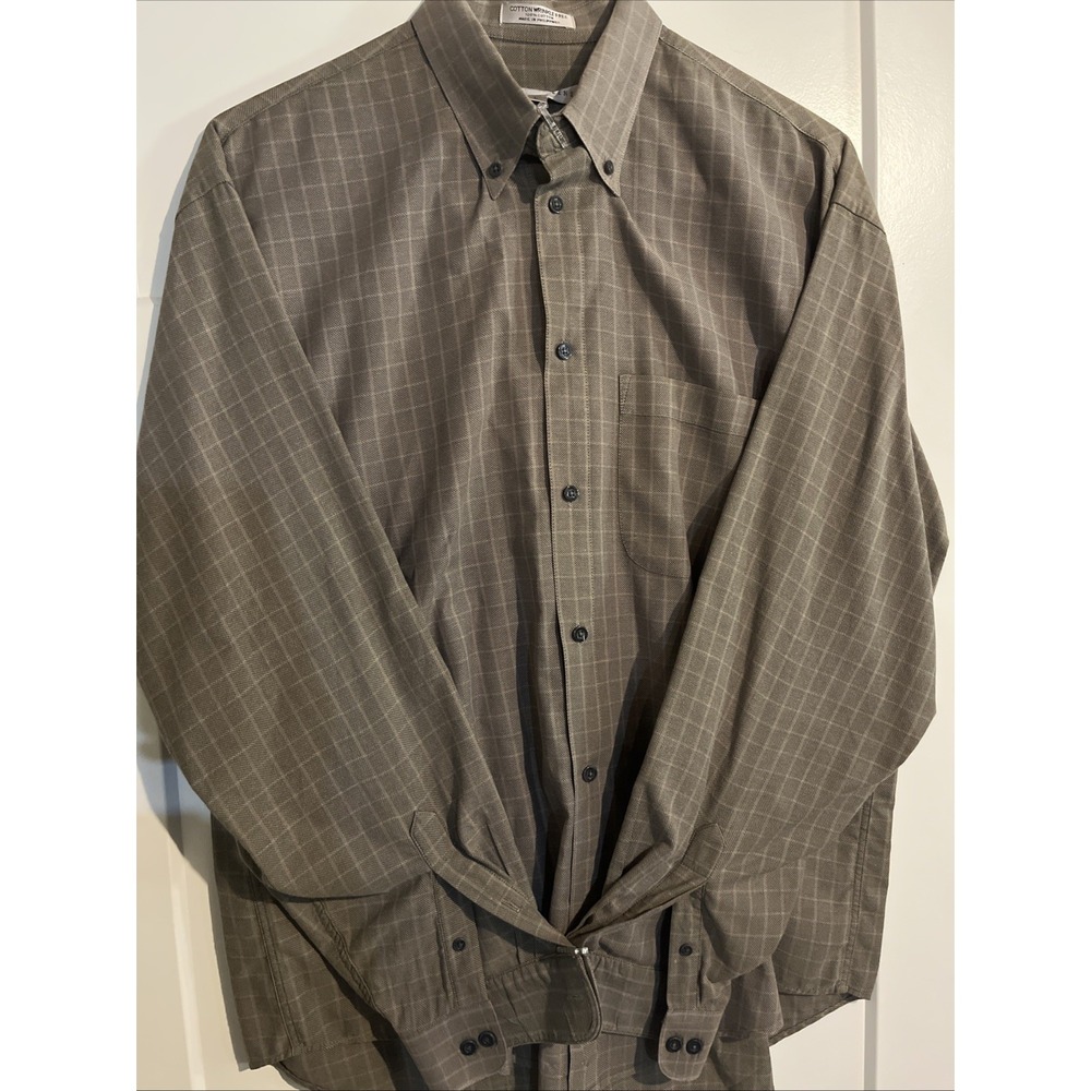 Geoffrey Beene Mens Plaid Wrinkle Free Button Down Shirt Green Large